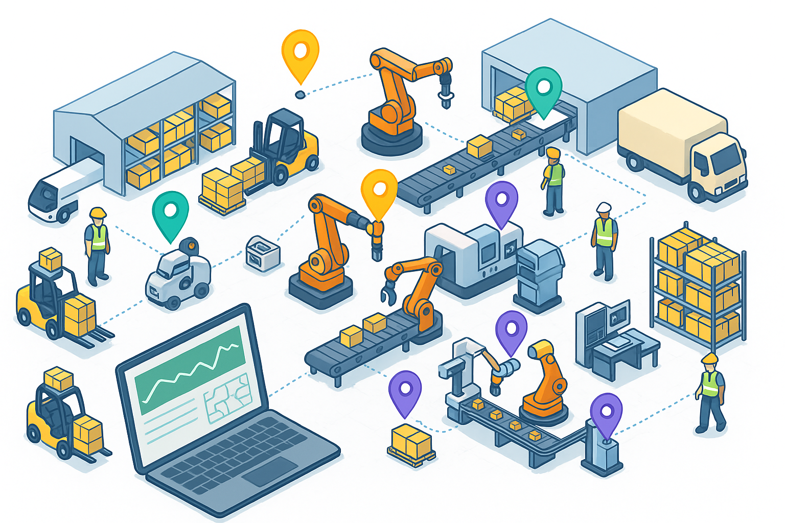 Warehouse and logistics facility with real-time asset tracking